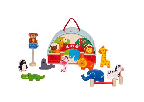 Wooden Zoo Playset with Carry House – Little Dottie