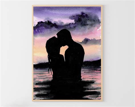 Couple Painting Romantic Art Print Lovers Wall Art Love Couple