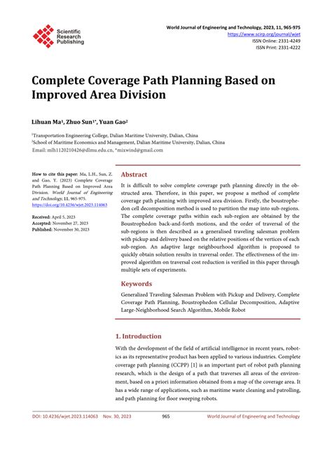 Pdf Complete Coverage Path Planning Based On Improved Area Division