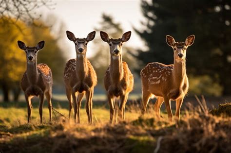 Un Grupo De Ciervos Parados En Un Campo Foto Premium