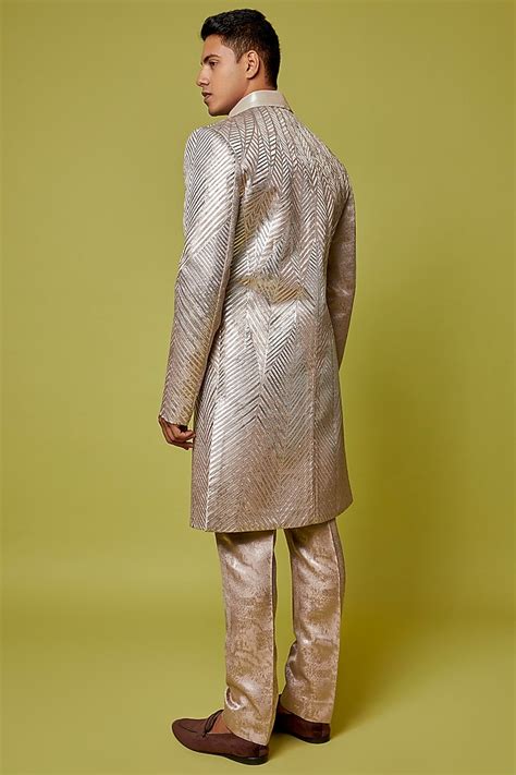 Buy Amit Aggarwal Men Old Rose Mesh Fabric Metallic Polymer Handwoven