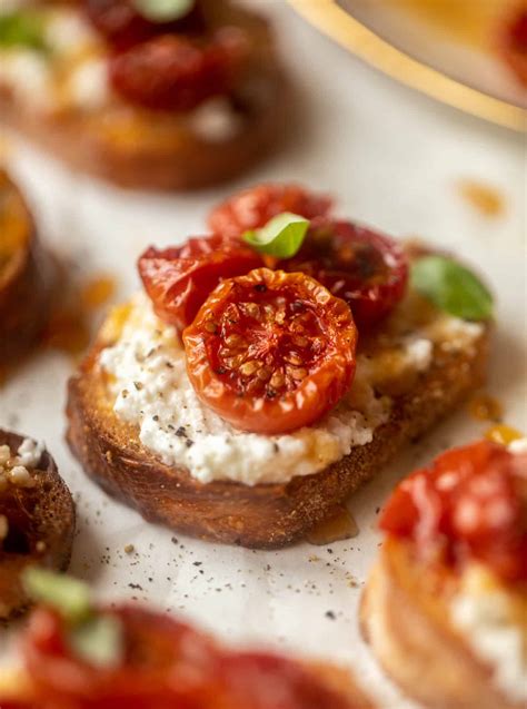 Hot Honey Tomato Crostini - Slow Roasted Hot Honey Tomatoes