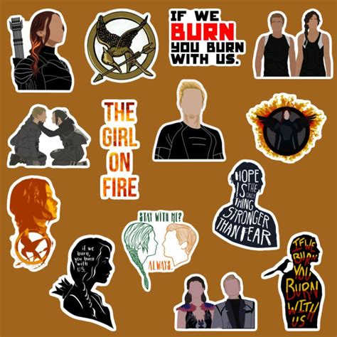 The Hunger Games Stickers Katniss Everdeen Peeta Mellark Jennifer Lawrence Trilogy Glossy Min Of