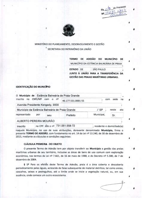 Pdf Termo De Ades O Do Municipio Jun To Uni O Gest O Das Praias