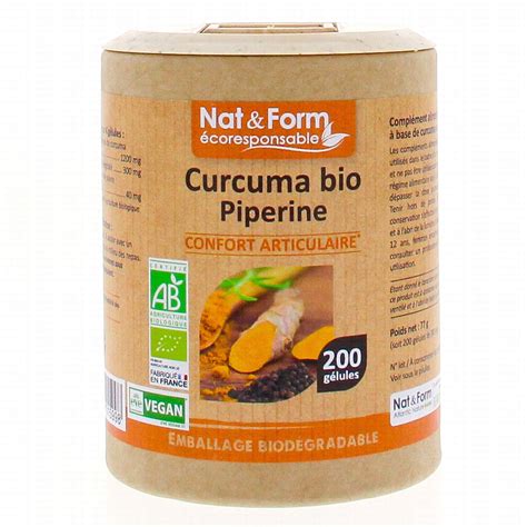 NAT FORM Ecoresponsable Curcuma Bio Piperine 200 gélules