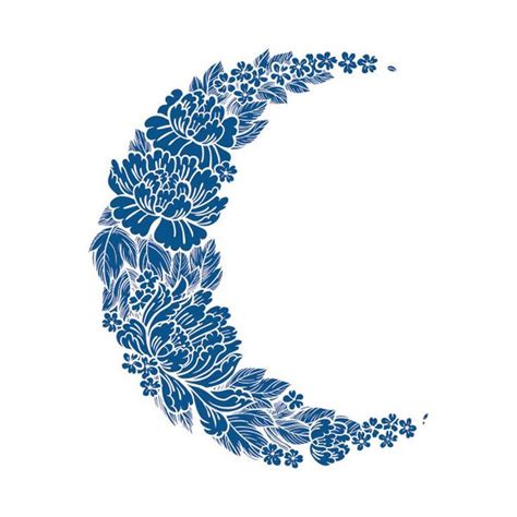 Classic Blue Flower Crescent Moon Temporary Tattoo Blue Ink Tattoos