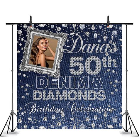 Custom Denim And Diamond 50th Birthday Photo Backdrop Lofaris