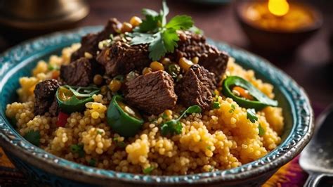 Premium Photo Moroccan Spiced Lamb Couscous Bowl