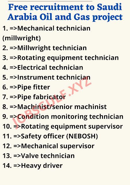 Free Recruitment To Saudi Arabia Oil And Gas Project JOBS GULF