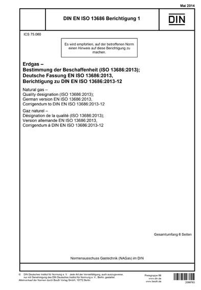 DIN EN ISO 13686 Berichtigung 1 2014 DE Erdgas Bestimmung Der