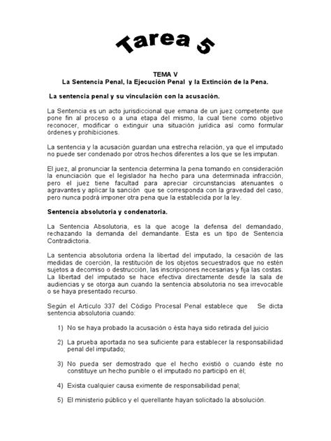 Tema V La Sentencia Penal La Ejecución Penal Y La Extinción De La