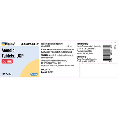 Atenolol 50mg Tabs 100ct[rising]