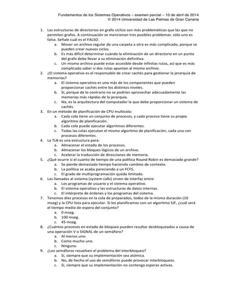 Fundamentos De Los Sistemas Operativos Examen Parcial 10 2014