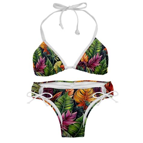 Tropical Plants Detachable Sponge Adjustable Strap Bikini Set Swimsuit