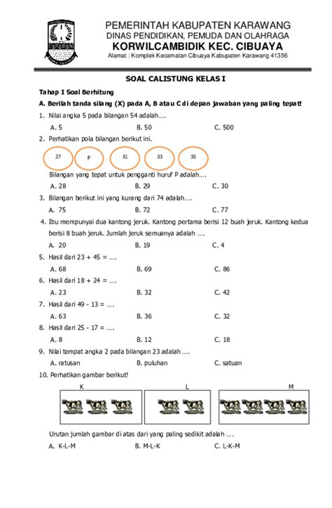 Pdf Kumpulan Soal Calistung Kelas I Usep Saefuddin