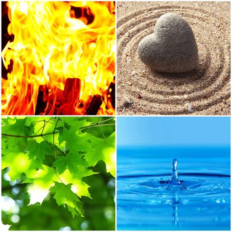 Collage Of Feng Shui Destructive Cycle With Five Elements Water Wood