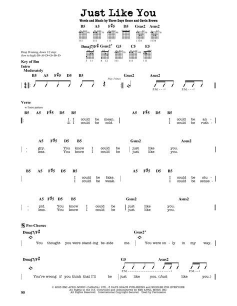 Just Like You by Three Days Grace - Guitar Lead Sheet - Guitar Instructor