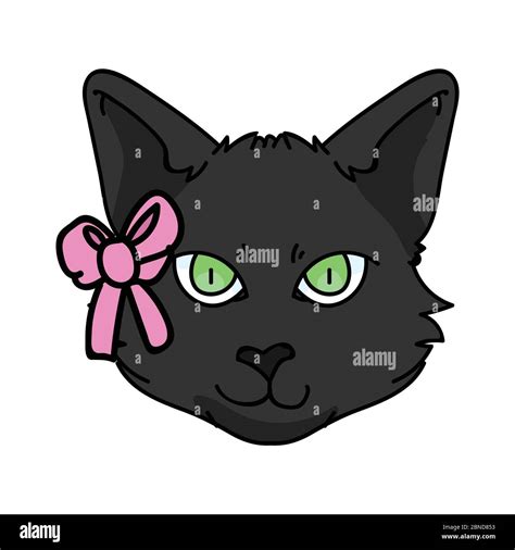 Lindo Dibujo Animado Cara De Gatito Bombay Con Lazo Rosa Vector Clipart Pedigrí Raza De Gatito