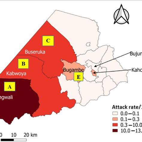 Cholera Attack Rates Per 1000 Population By Sub County Hoima District