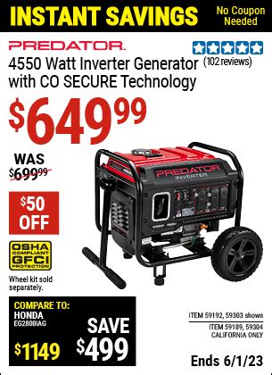 Predator Watt Inverter Generator With Co Secure Technology For