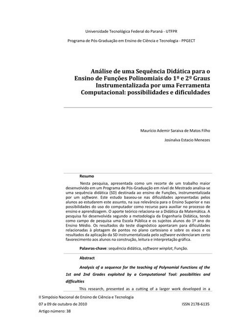 Pdf Análise De Uma Sequência Didática Para O Ensino De Funções