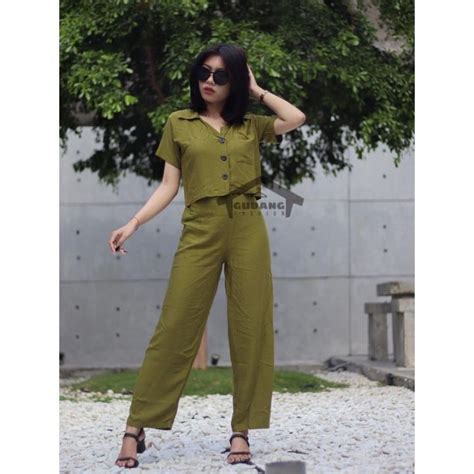 Cod Kemeja Crop Korean Style Alexa Set Terbaru Fashion Wanita