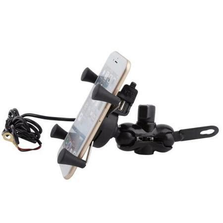 Suporte E Carregador USB Celular GPS Para Moto Fixa No Retrovisor