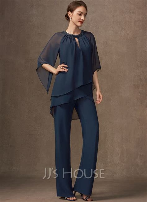 US 159 Separates Jumpsuit Pantsuit Scoop Floor Length Chiffon Mother