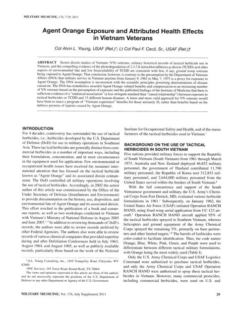 (PDF) Agent Orange Exposure and Attributed Health Effects in Vietnam Veterans