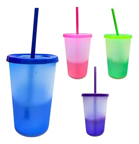 10 Vasos Mágicos Reutilizable 16 Oz 10 Tapas 10 Popotes Meses Sin