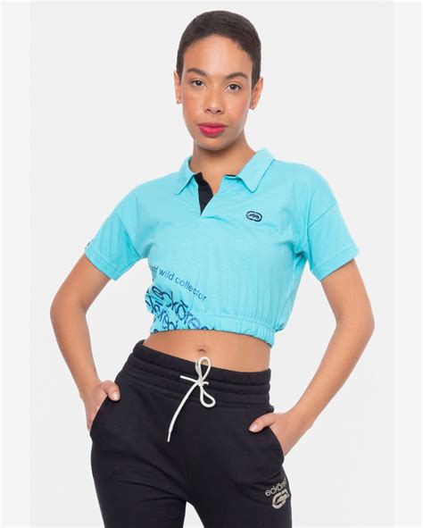 Riachuelo Camisa Polo Ecko Feminina Cropped Especial Azul Claro