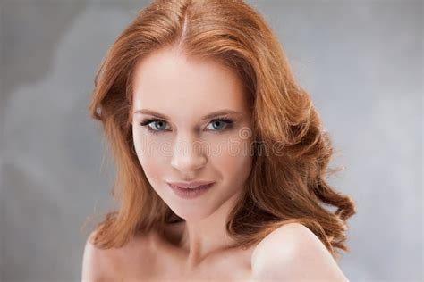 Portrait Of Young Beautiful Red Haired Woman Caucasian Type Stock Photo