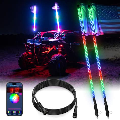 Amazon Mictuning Pc Ft W Spiral Led Whip Lights With Flag