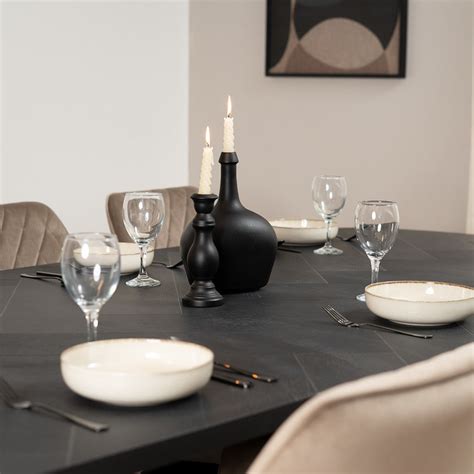 Esstisch Haley oval Fischgrät PVC schwarz 240 x 110 cm