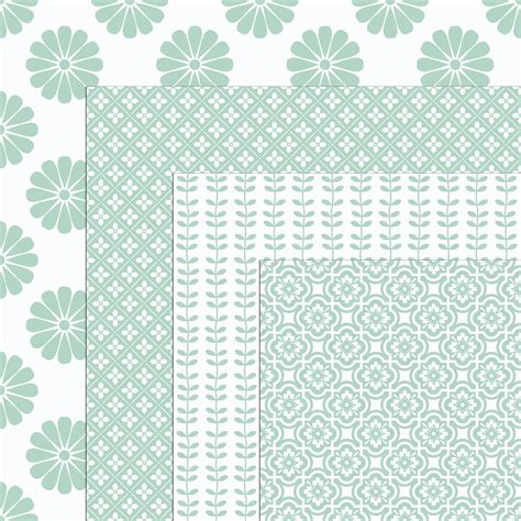 Mint Green Floral Digital Paper Pack. Seamless Mint Scrapbook. 32 Green and White Patterns. Mint ...