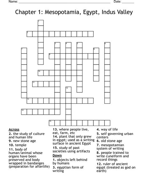 Chapter 1 Mesopotamia Egypt Indus Valley Crossword Wordmint