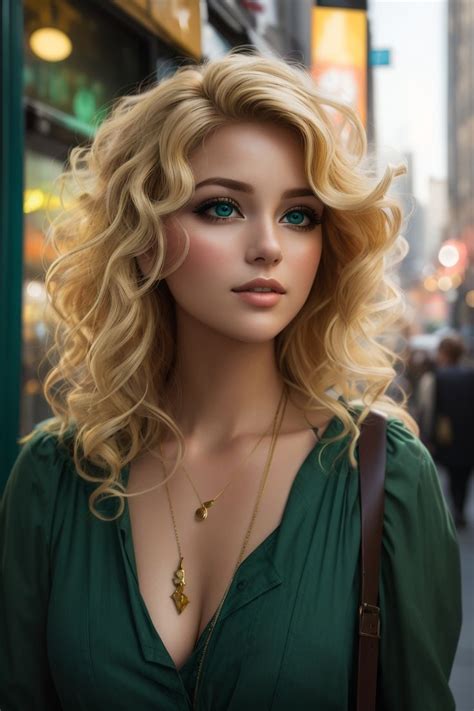 A Mannequin With Blonde Hair And Blue Eyes Stands In Front Of A Store