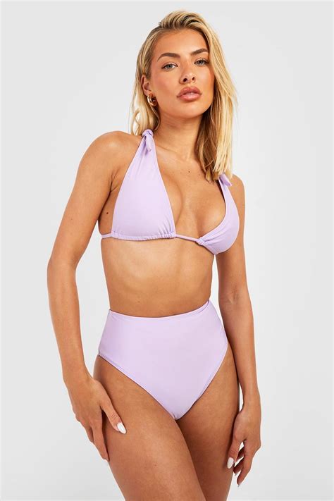 Tie Shoulder High Waist Bikini Set Boohoo Uk