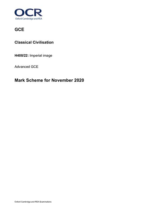 A Level Classical Civilisation H408 22 Mark Scheme Nov 2020 Imperial