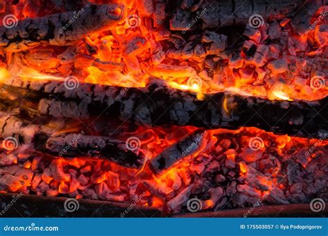 Smoldering Embers Of Fire Live Coals Burning Charcoal In The