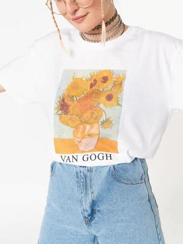 Oversized Short Sleeved T Shirt In White Crew Neck Van Gogh Art Print