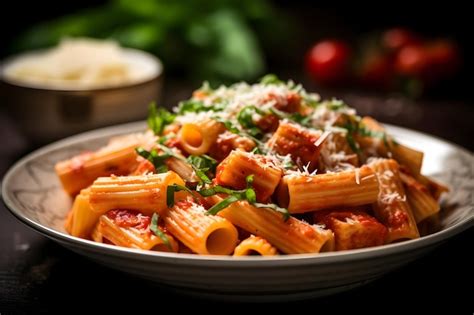 Premium Ai Image Rigatoni Pasta With Tomato Sauce