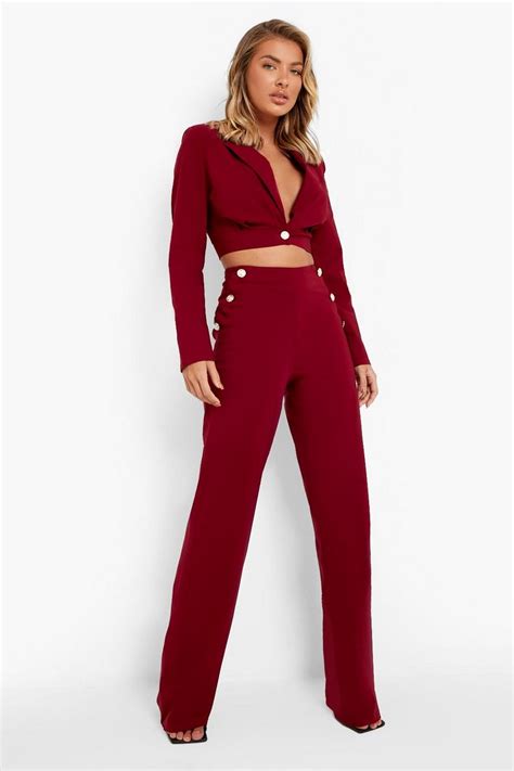 Womens Super Stretch Button Detail Wide Leg Trousers Boohoo Uk