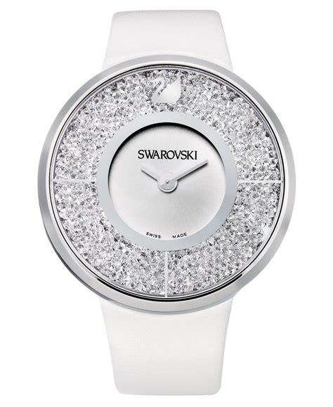 Swarovski Watch Womens Swiss Crystalline White Calfskin Leather Strap