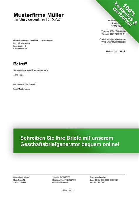 Kostenlos Geschäftsbrief Muster Downloaden
