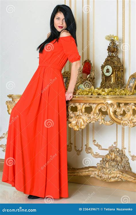 Woman in Red Silk Dress Concept Stock Image - Image of elegant, black: 236439671