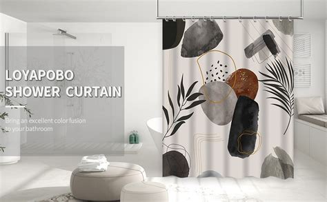 Loyapobo Boho Shower Curtain Abstract Mid Century Black