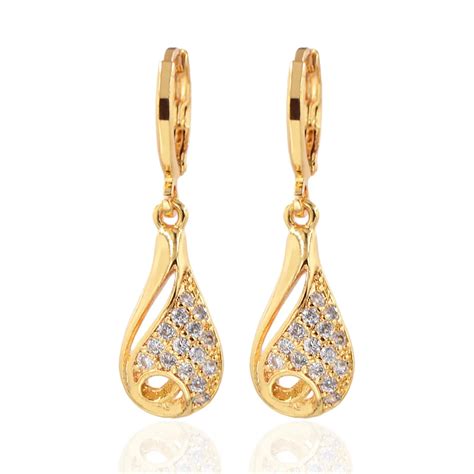 Aliexpress Buy Women CZ Drop Earrings Gold Color Elegant Dangle