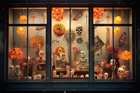 Remembrance Window Display With Day Of The Dead Stock Illustration