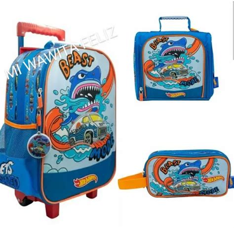 Maleta Ruedas Hot Wheels Shark Lonchera Cartuchera Oficio Cuotas sin interés